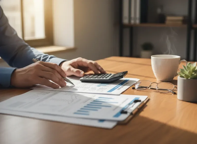 יועץ משכנתאות עובד על מסמכים פיננסיים